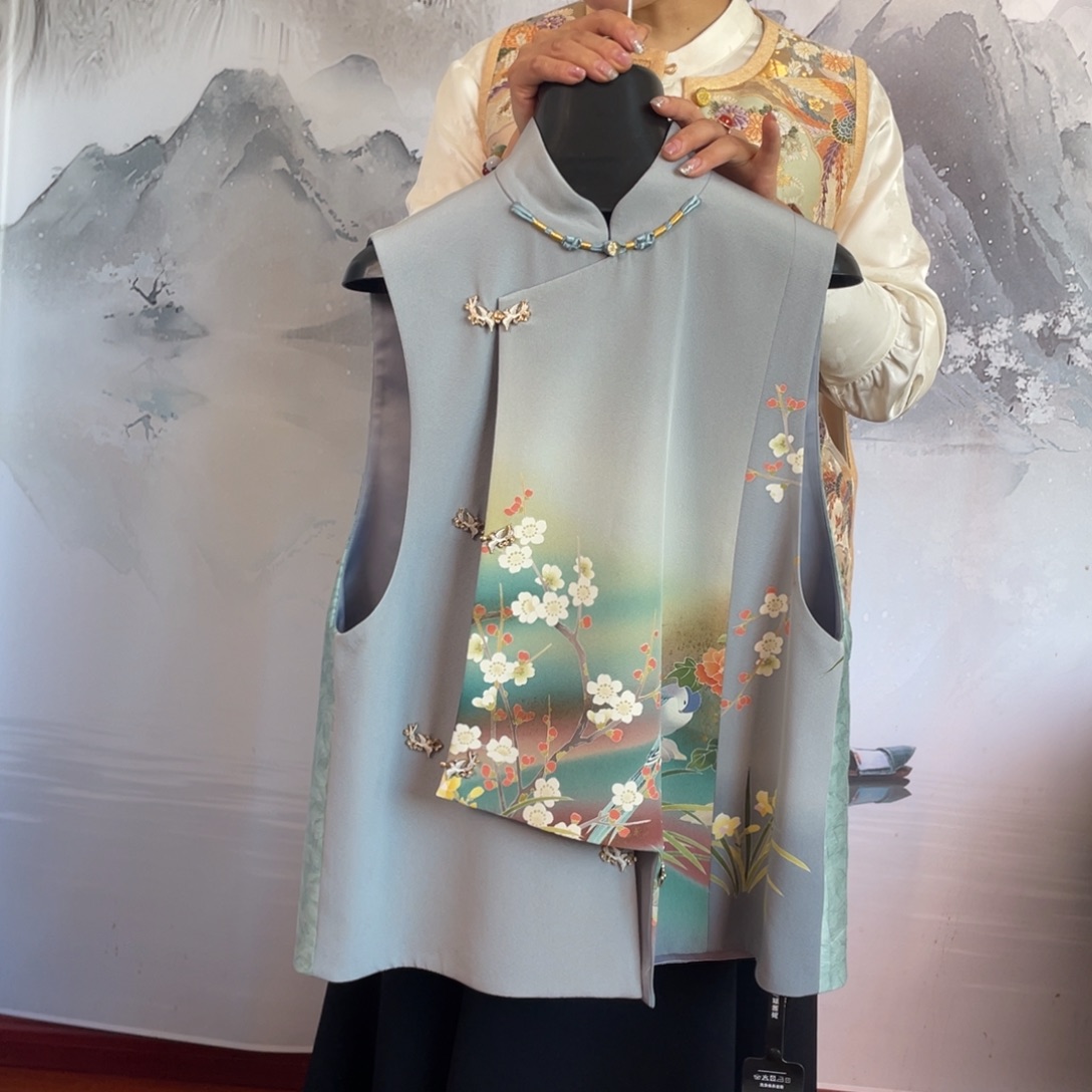 织绣唐锦桑蚕丝正绢面料马甲