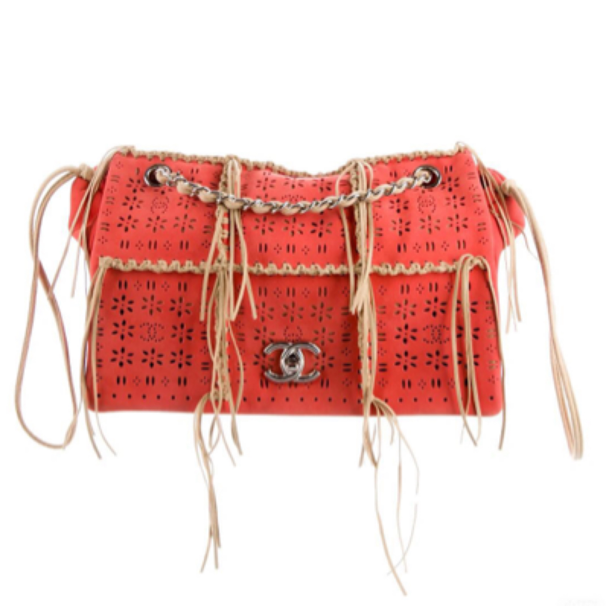 95新 Chanel/香奈儿 橘色少女款流苏单肩包