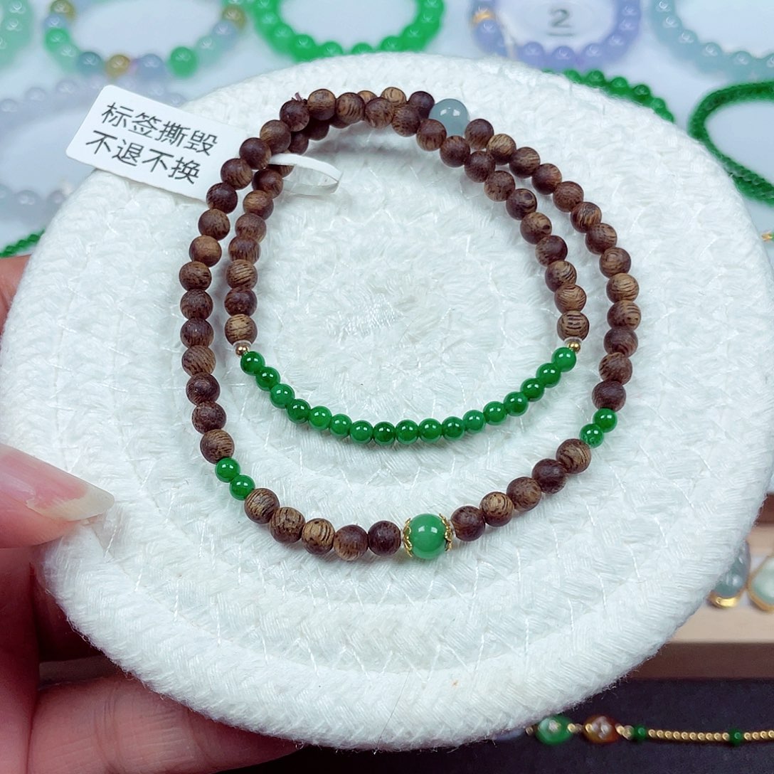 翡翠18K金镶嵌手链天然缅甸翡翠A货卡6-3.4