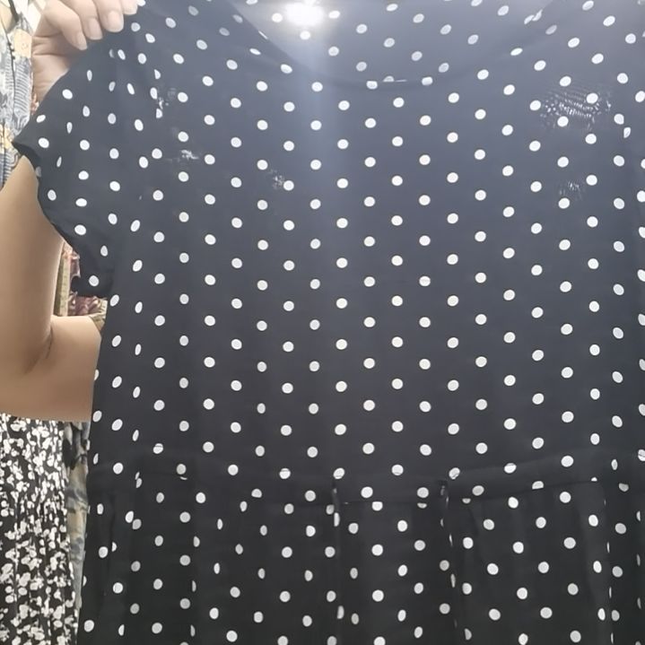 套头3X黑色小点点连衣裙抽绳