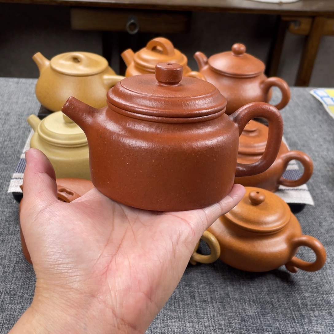 紫砂茶壶红降坡德钟全手纯红20目200手工泥