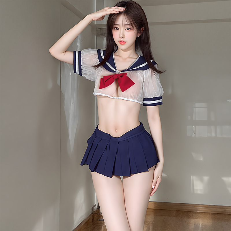 性感套装透视纯欲学院风甜美制服大码诱惑