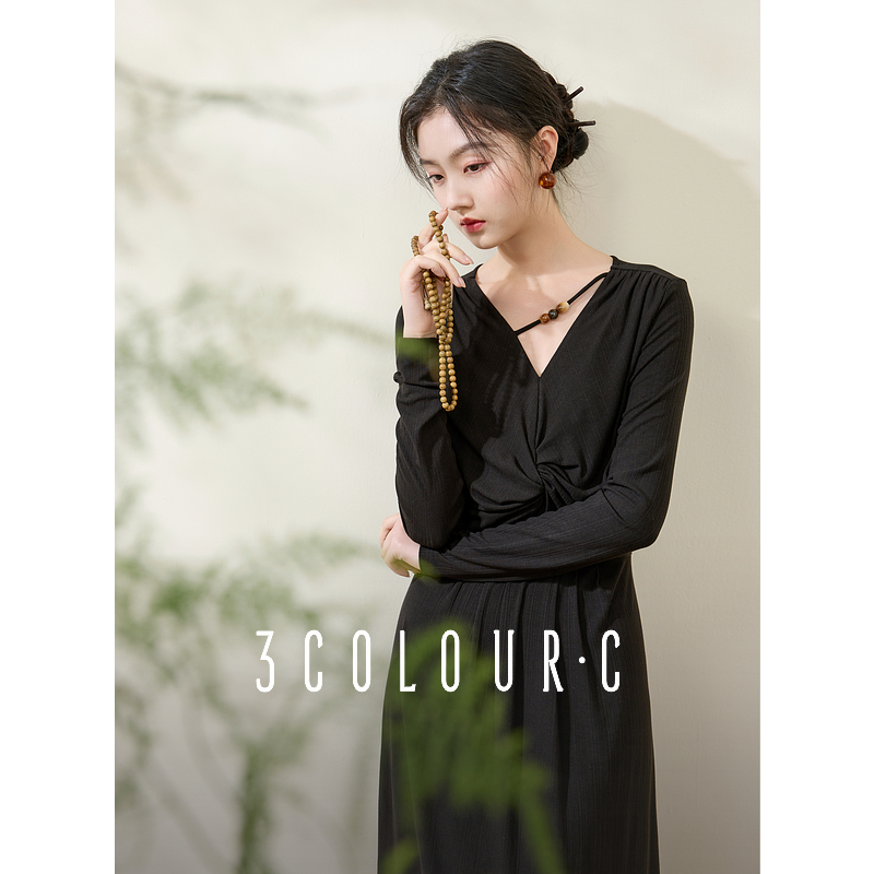 【小北专属】三彩【万墨流影】2025春季新款新中式连衣裙褶皱dbx