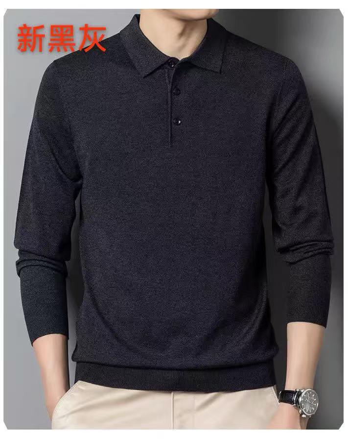 精纺羊毛T恤领男套衫翻领长袖商务商务休闲