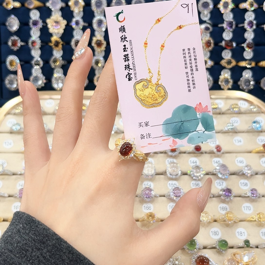 石榴石女款银S925镶嵌半*戒指91