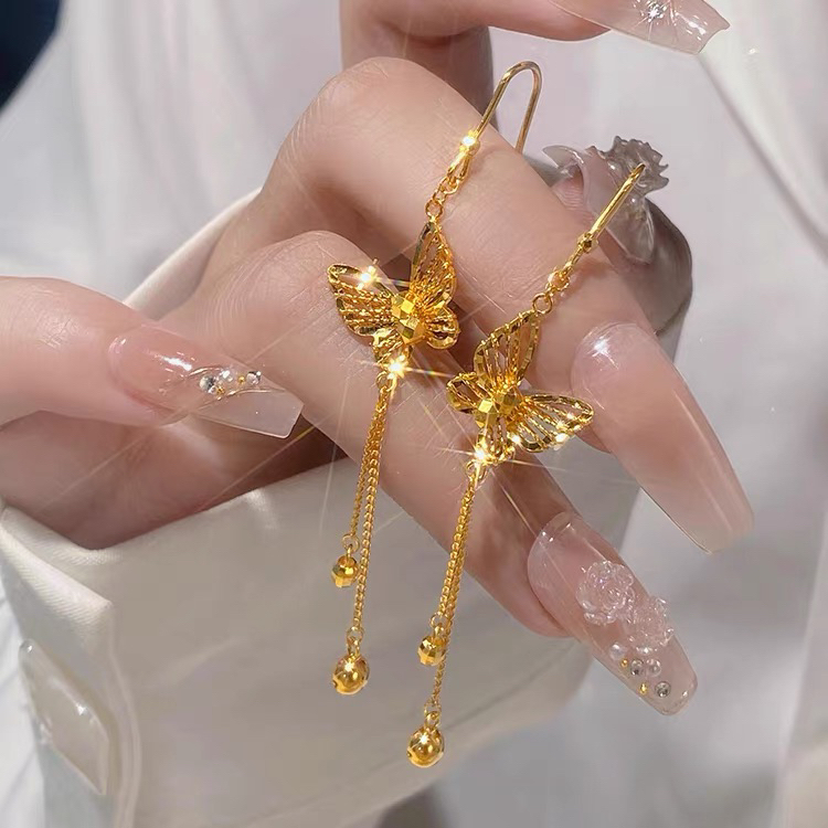 合金耳饰 花丝镭射）蝴蝶流苏耳饰
