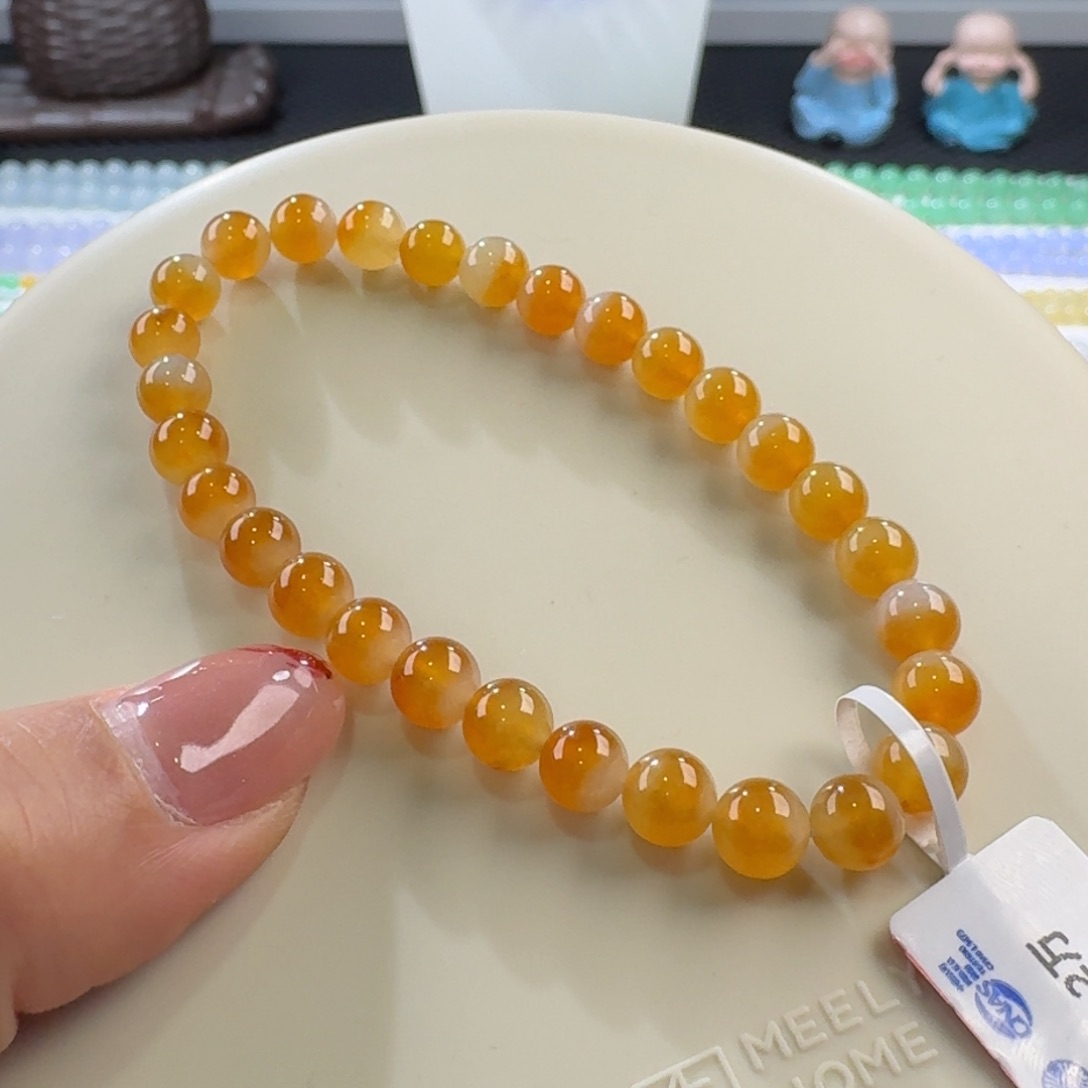 翡翠手链未镶嵌力推聚宝盆黄翡单圈6+mm