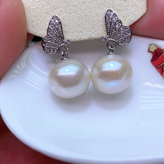 淡水珍珠耳饰银S925镶嵌