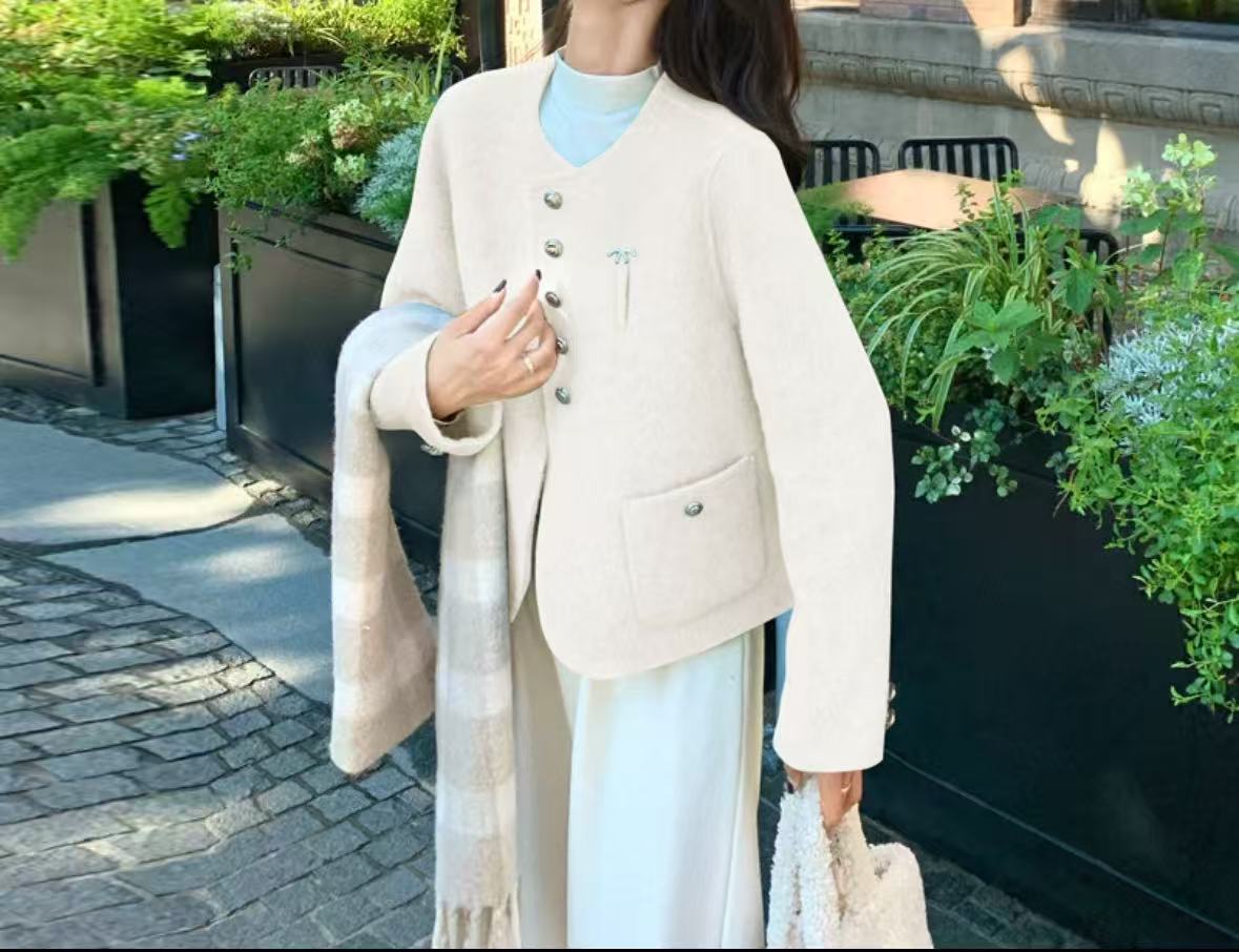 双面羊狨Y1058杏小香风时尚外套