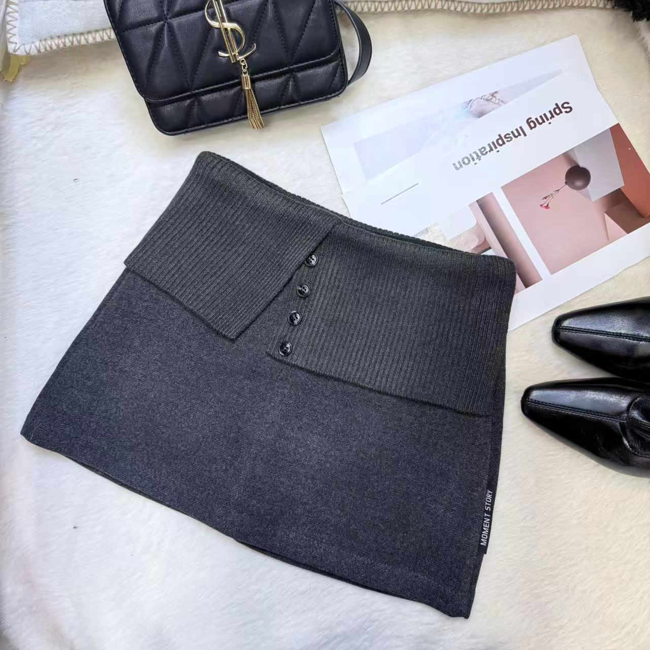 【卫掌柜】秋冬新款时尚拼接针织半身裙