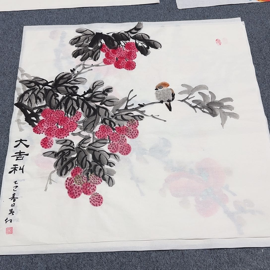 国画尺寸70X70手绘作品 