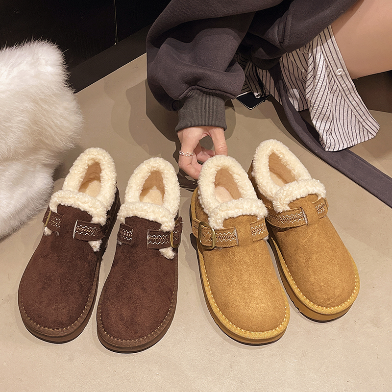 全包勃肯鞋女鞋2025新款冬季百搭加绒保暖厚底增高小个子时尚棉鞋