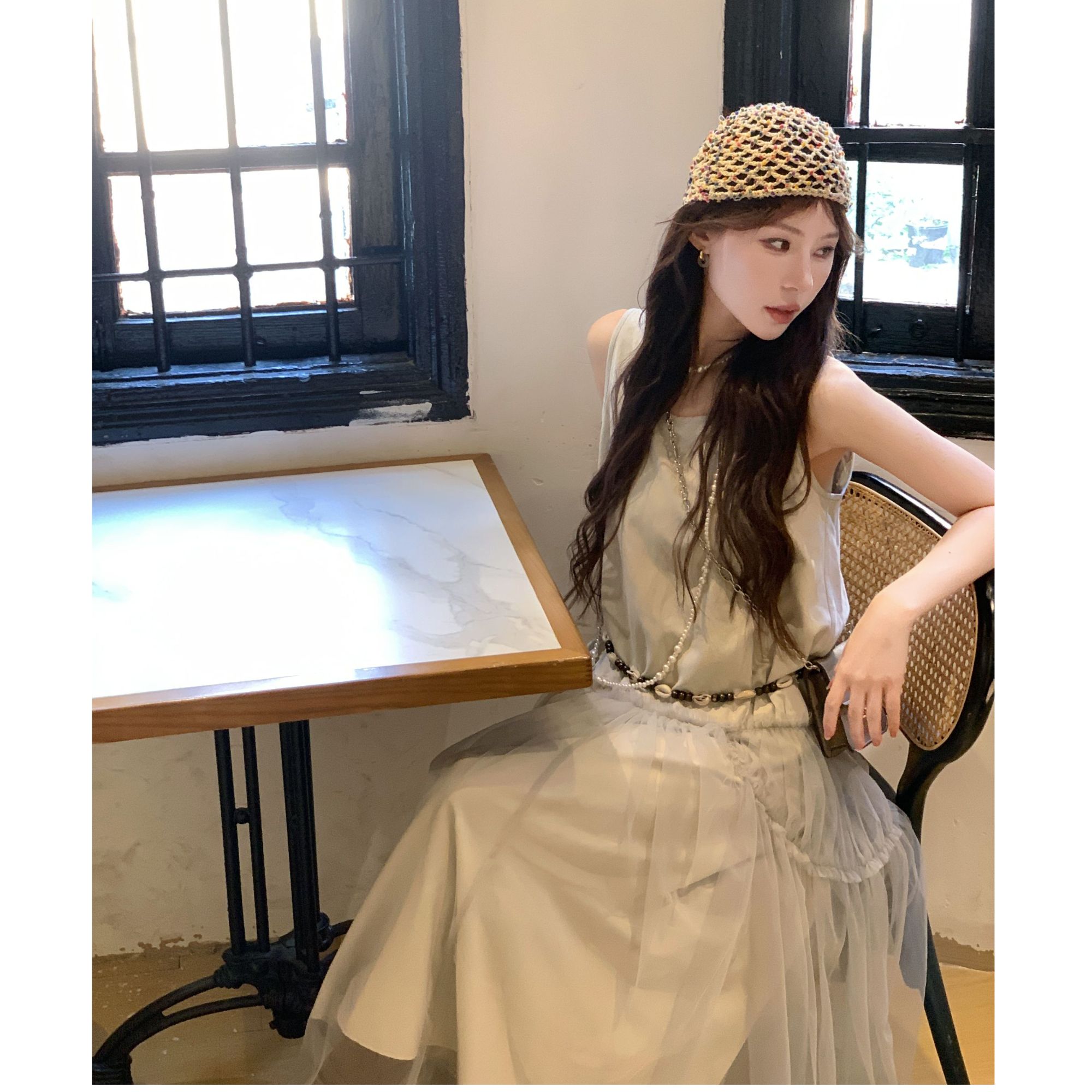 美静 【流萤】拼接网纱连衣裙XMZH6372