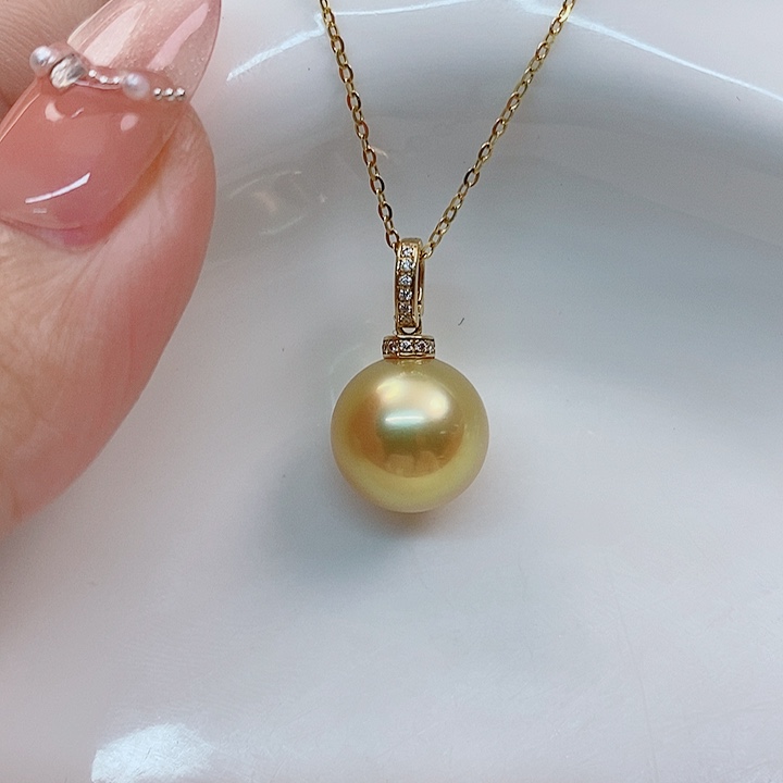 海水珍珠吊坠(不含链)18K金镶嵌南洋金珠12-13mm