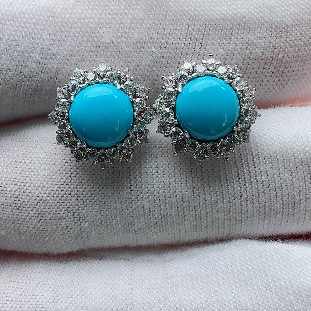 绿松石银S925镶嵌耳饰