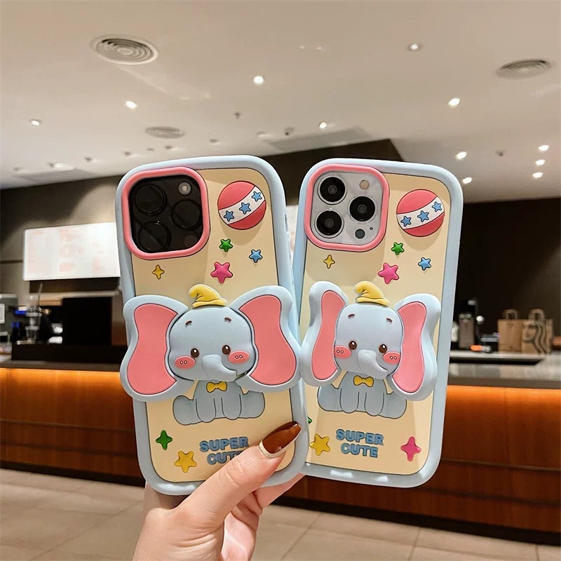 【苹果华为】小飞象支架适用iPhone17P可爱卡通创意女款硅胶手机壳