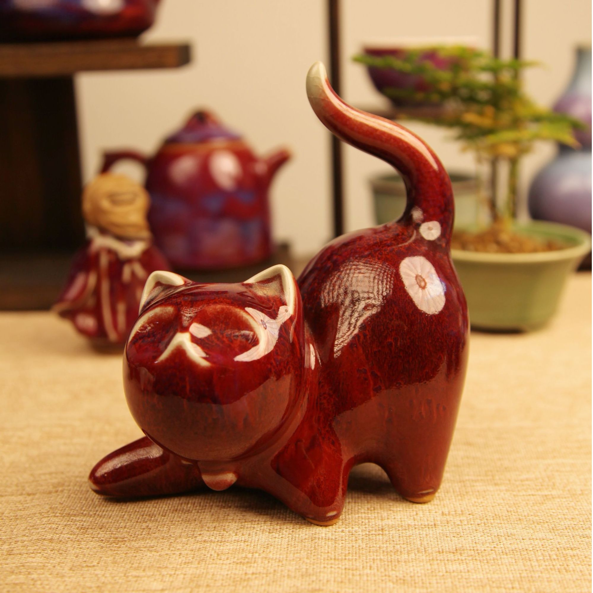 顺瓷甄选《精美艺术工艺品茶摆件（窑变小猫摆件)》钧瓷矿物质釉