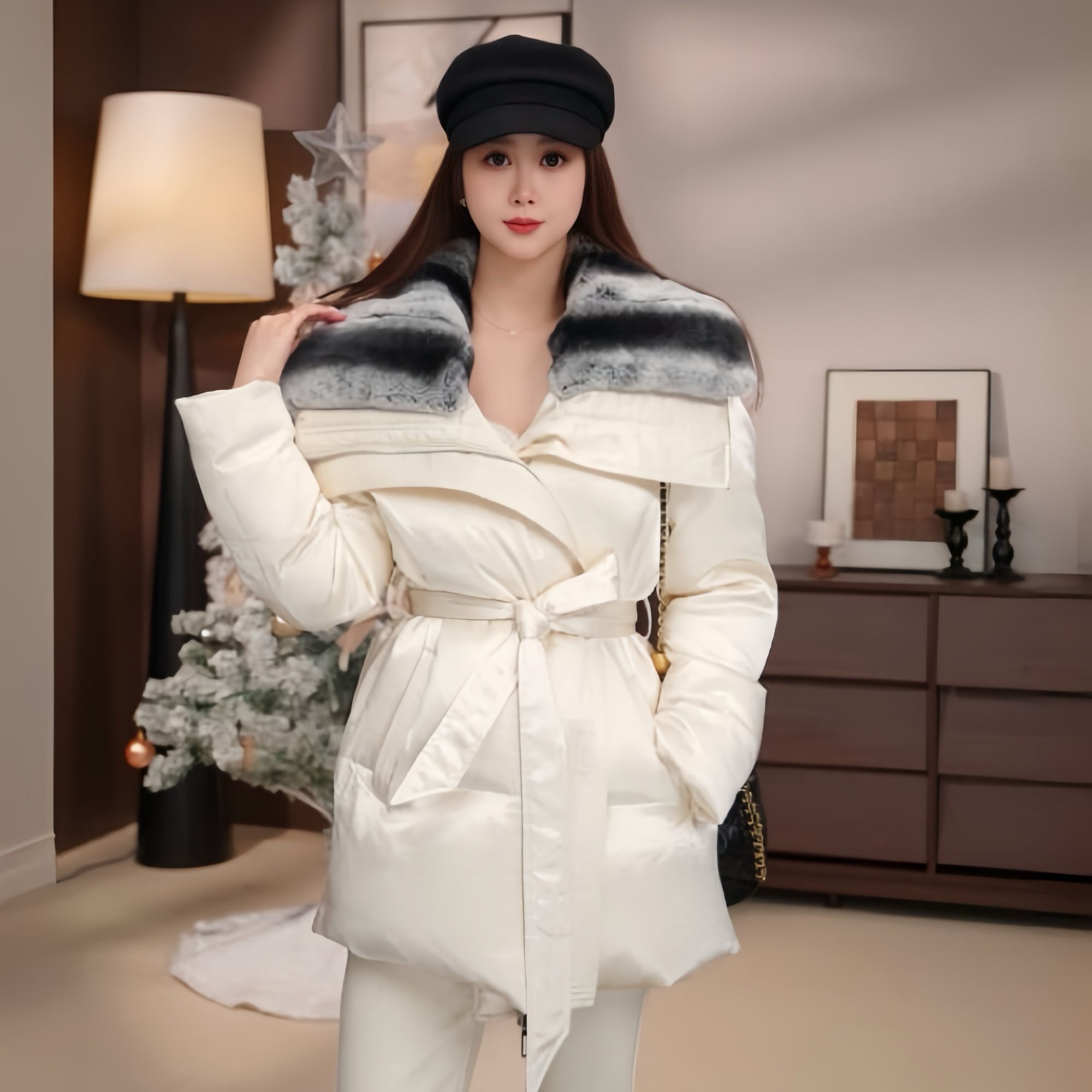 【三星白鹅绒兔毛毛领】一手长收腰羽绒服-N25D185W