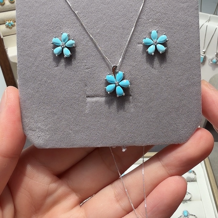 绿松石银S925镶嵌吊坠(赠链)绿松石套装