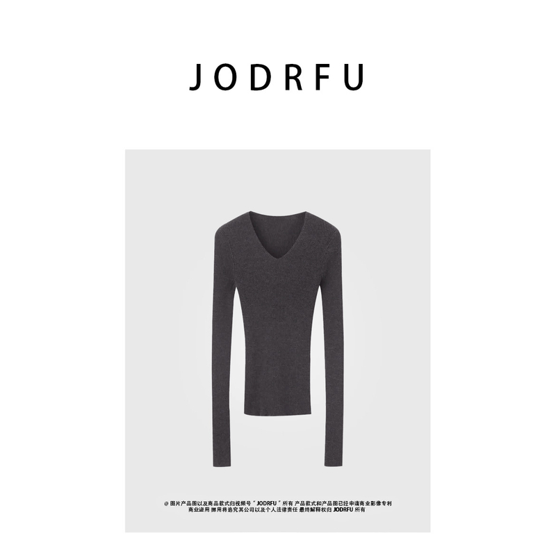JODRFU【V领】扬子纱120S精纺羊毛坑条显瘦长袖打底王2025新款