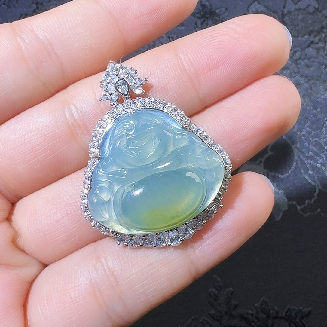 翡翠吊坠(不含链)银S925镶嵌佛公