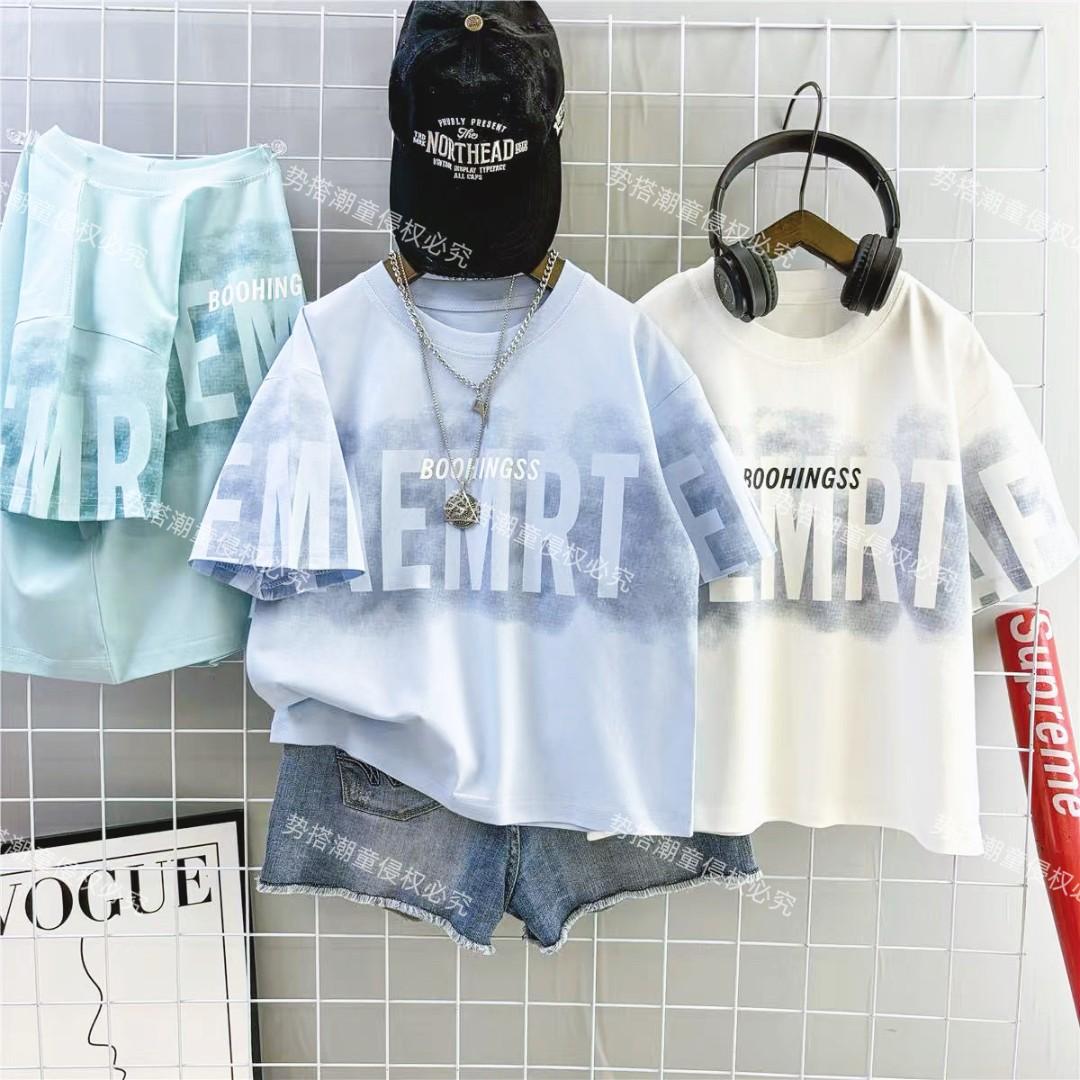 男童夏季新款短袖T恤2025中大童渐变大字母韩版男童男童t恤短袖