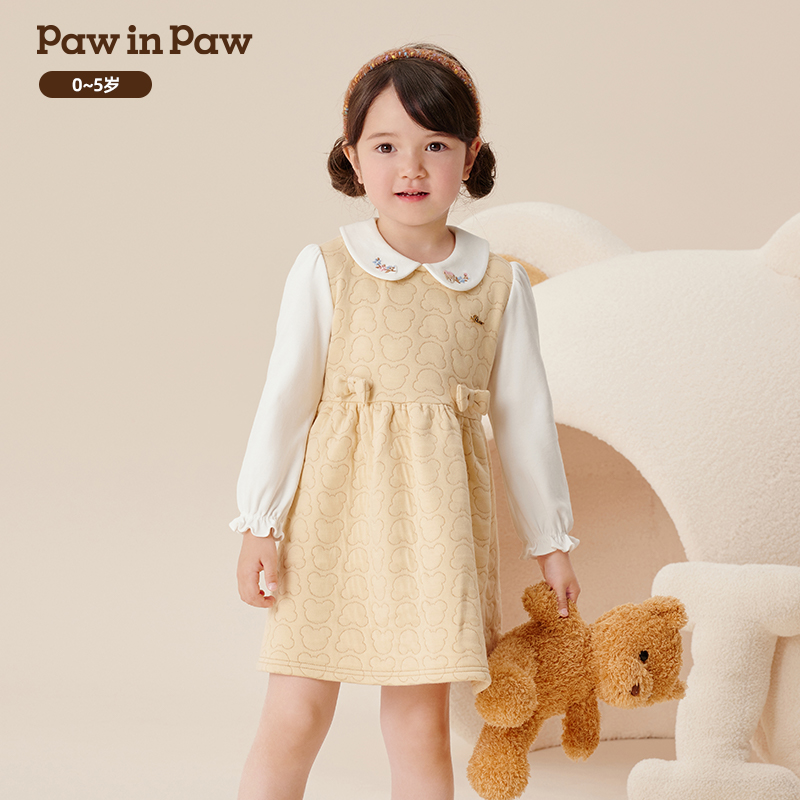 PawinPaw童装秋冬女宝宝假两件休闲针织连衣裙PCOME4T81E