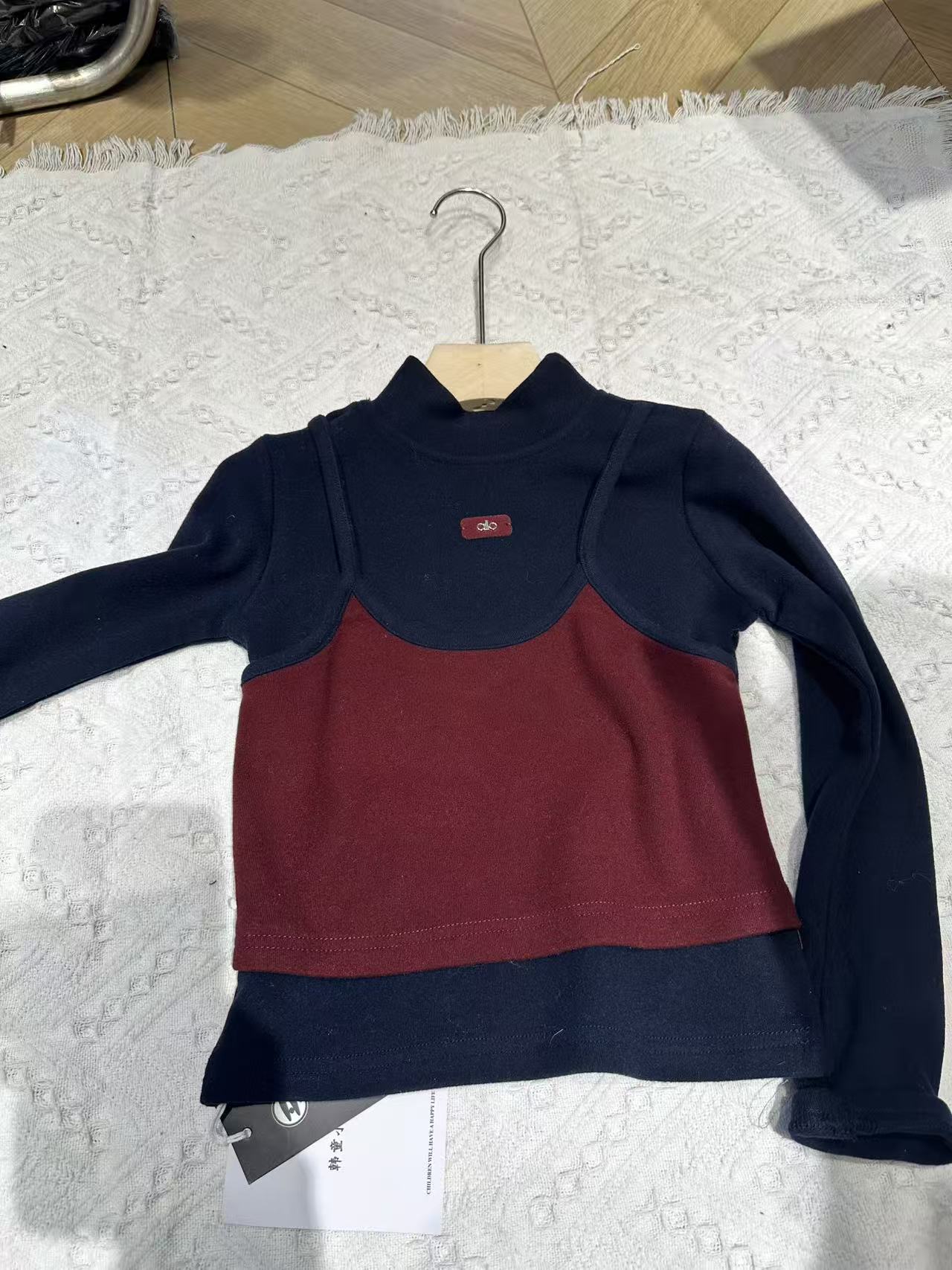 拼色短款半高领长袖T恤保暖休闲加厚假两件