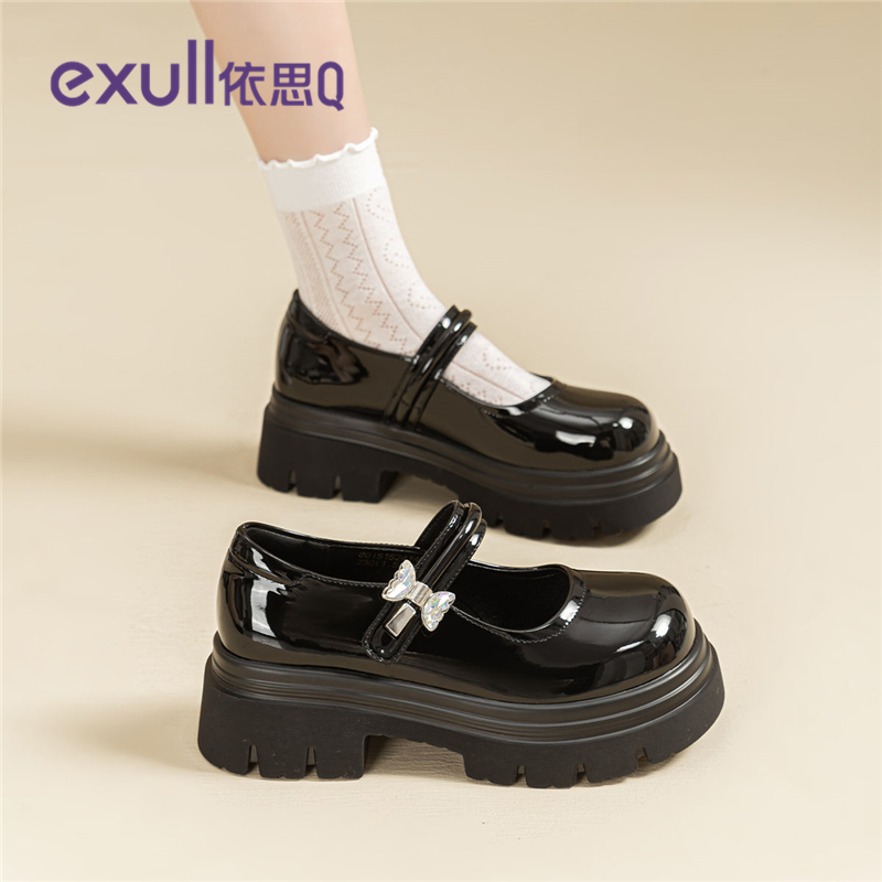 依思q厚底玛丽珍鞋子女20258新款秋季黑色小个子配裙子高跟小皮鞋