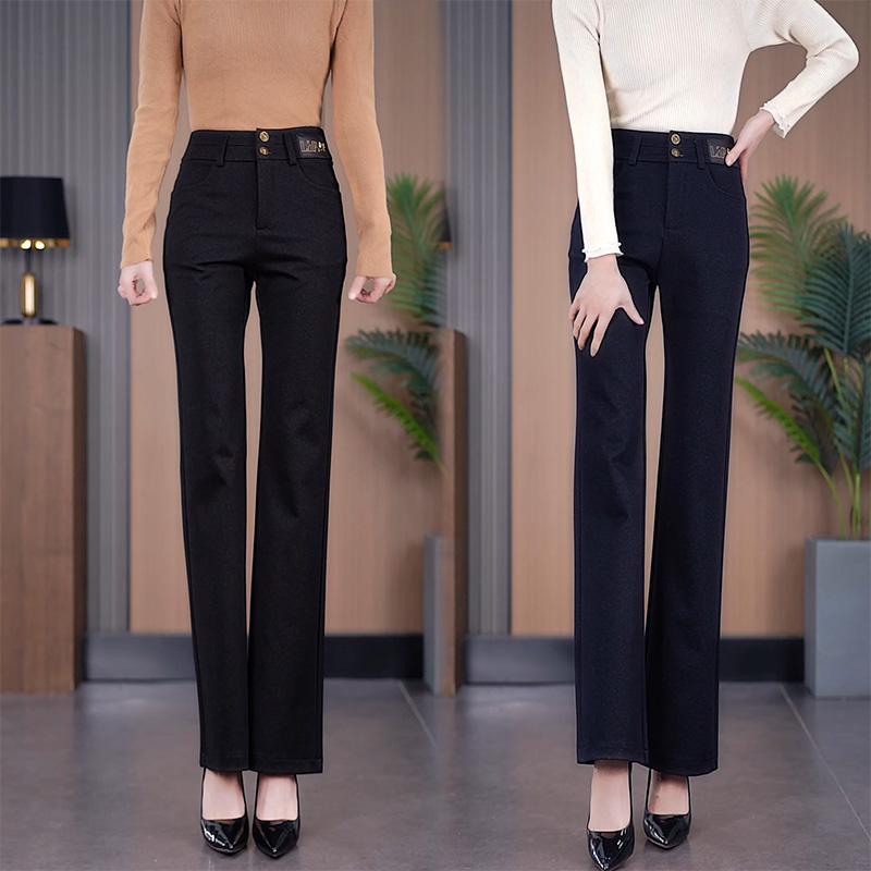 秋冬高腰直筒喇叭裤微喇裤女长裤水洗针织牛仔裤遮肉显瘦百搭2509