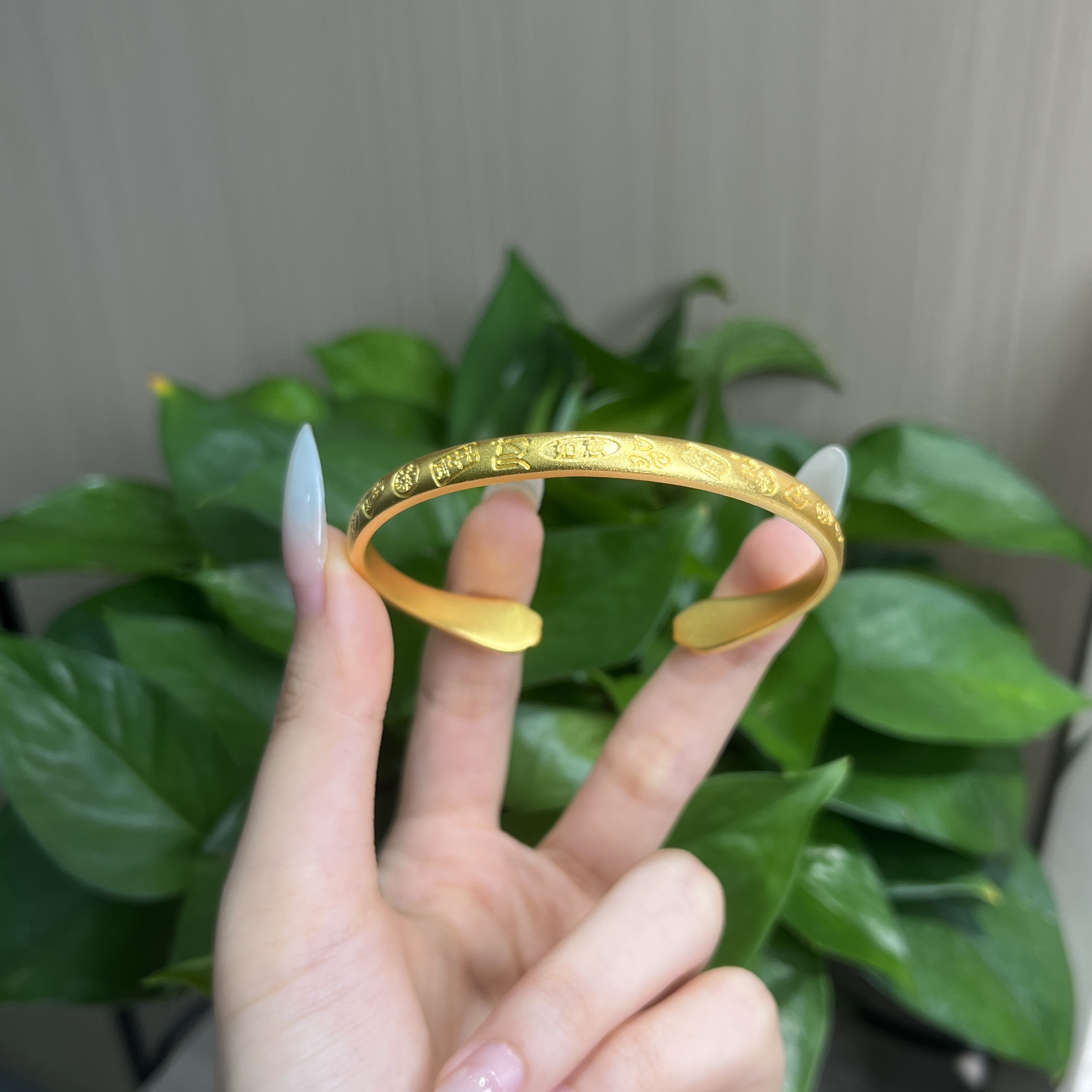 足银手镯 【吉言猫爪开口手镯】古法百福吉言錾刻招财猫开口手镯