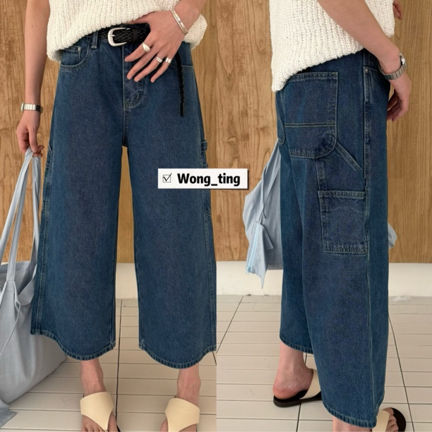 【W_ting】2025新款小众设计师两色腰带款工装八分牛仔裤3537