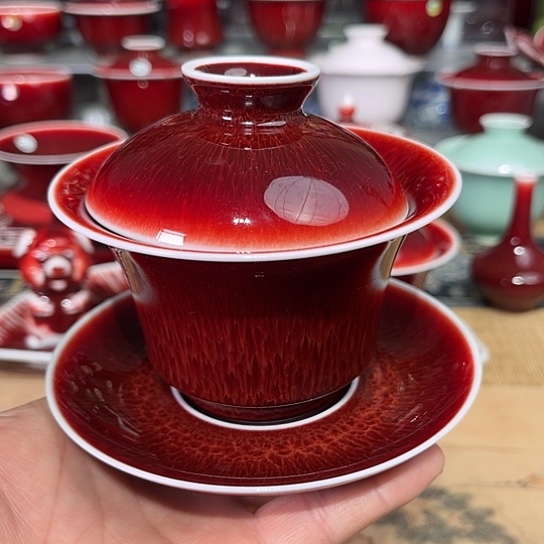 景德镇陶瓷郎红盖碗