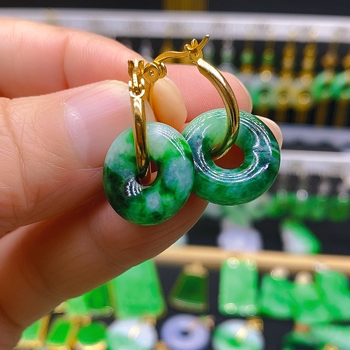 翡翠耳饰银S925镶嵌耳坠