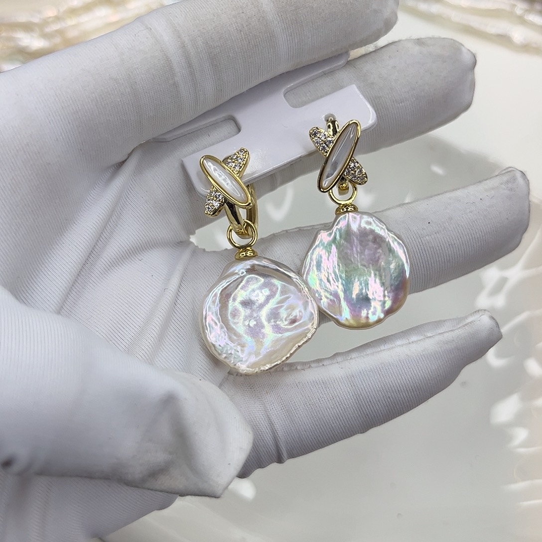 合金淡水珍珠耳饰