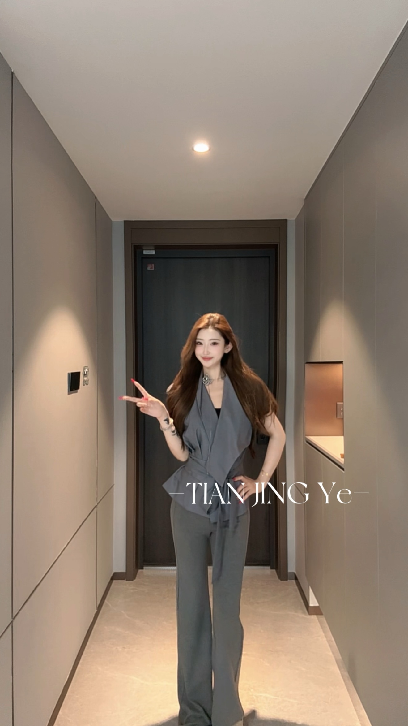 JING YE/25新品法式高级感收腰绑带上衣