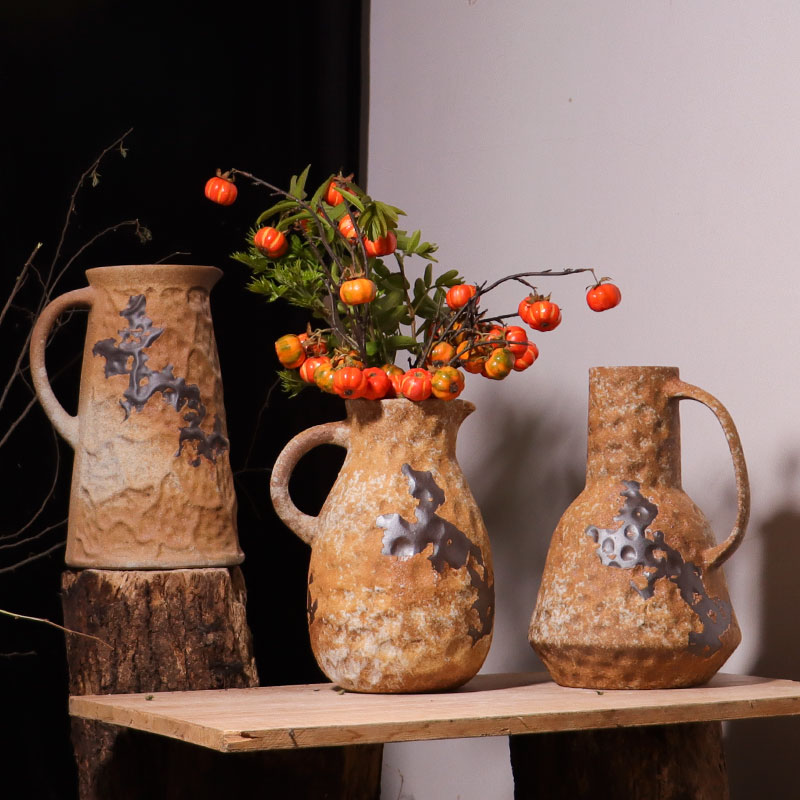 景德镇陶艺中式水壶花瓶粗陶室内花器鲜花插道具复古家居装饰摆件