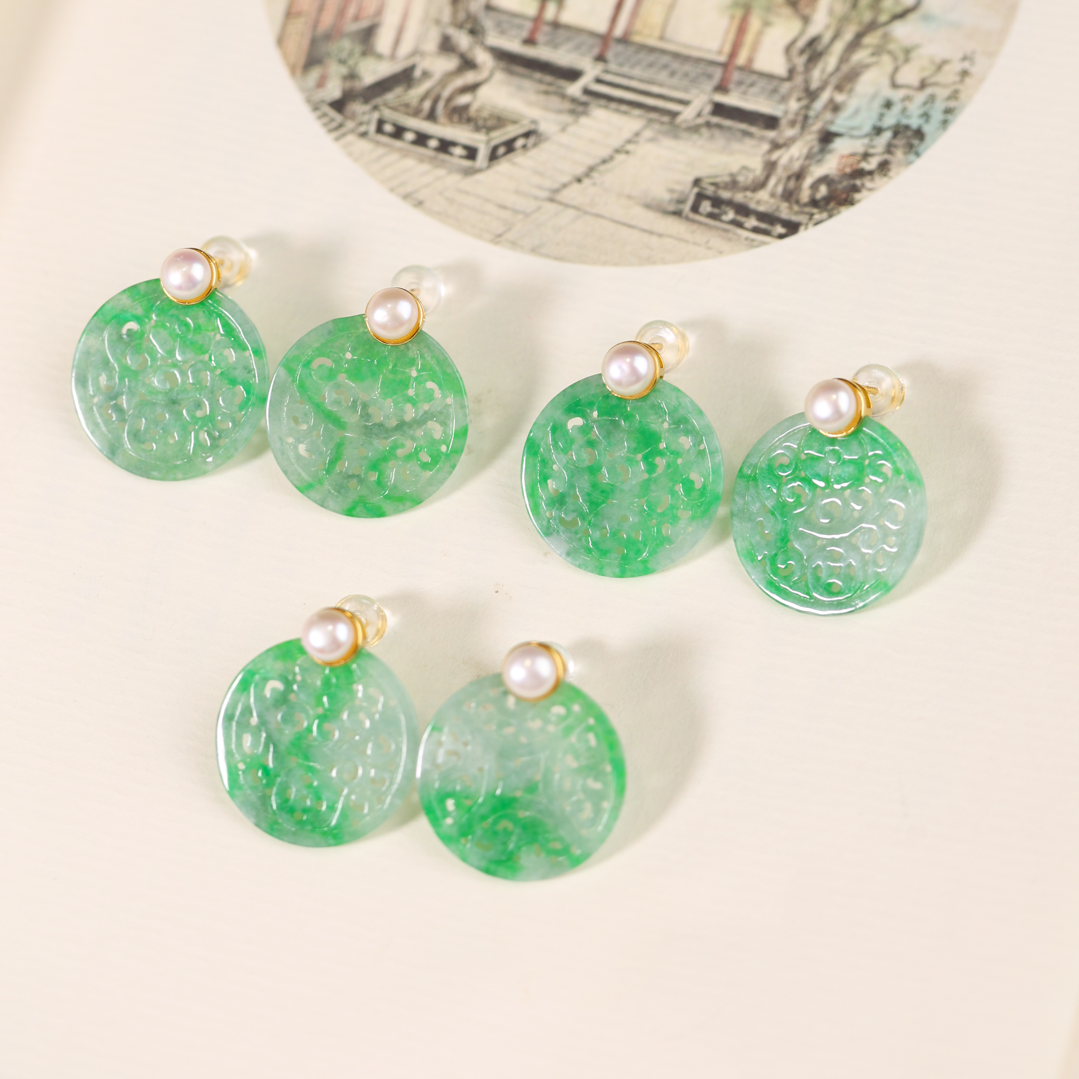 【留春】原创国风新中式定制珠宝s925银镶嵌翡翠耳饰 多样性发一