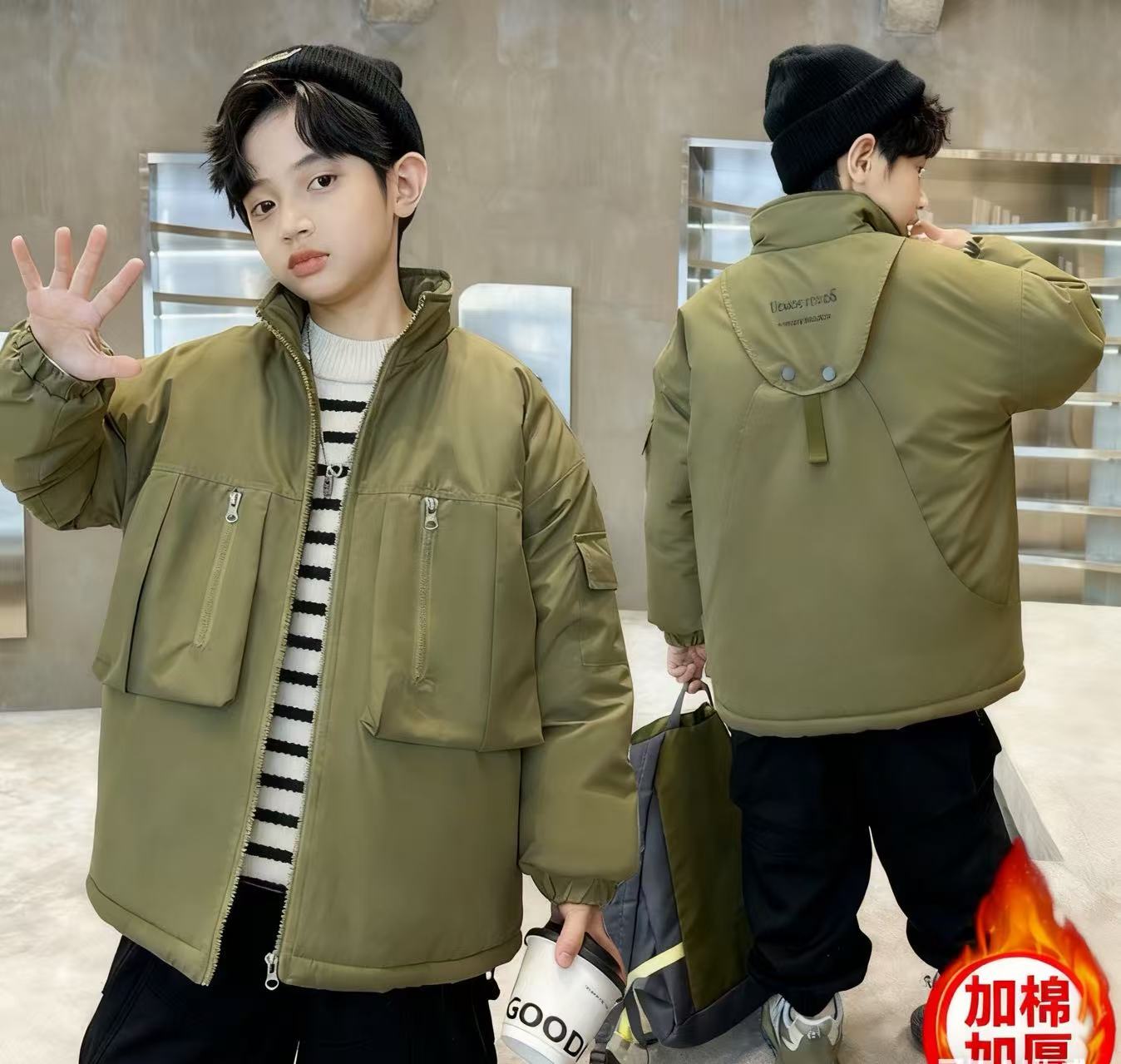 200956童装男童棉衣外套2025冬韩版洋气潮酷夹棉加厚棉服上衣外套