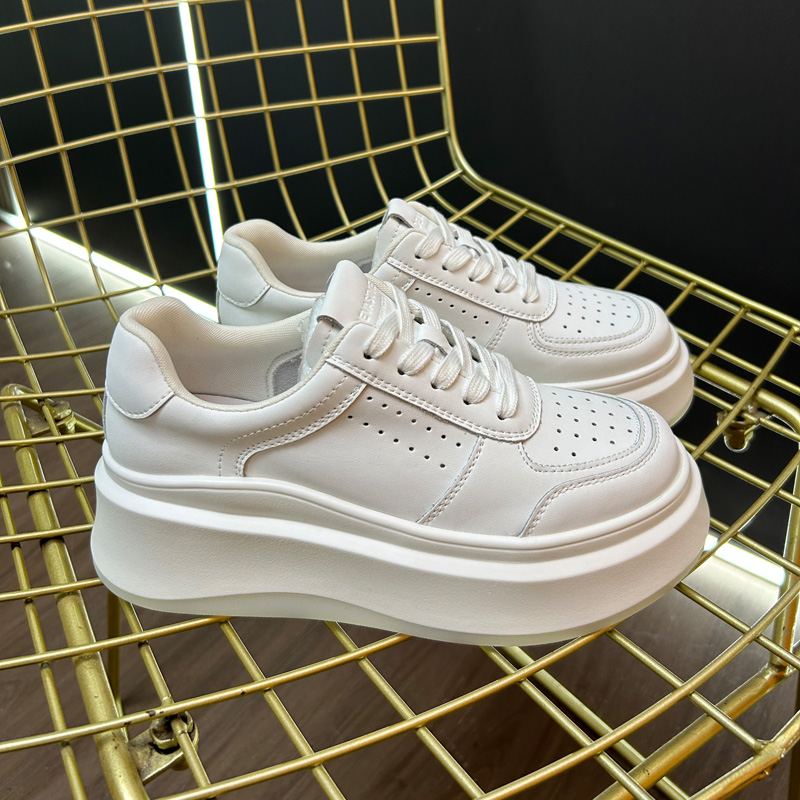 6CM增高厚底松糕真皮小白鞋女夏季透气百搭轻便透气休闲板鞋女潮