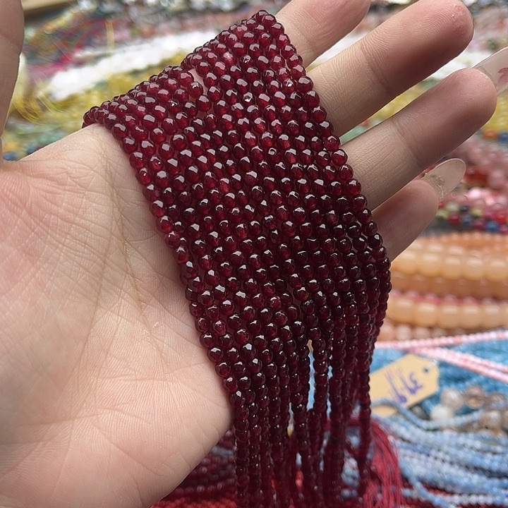 玛瑙/玉髓珠宝半成品未镶嵌一条4mm左右红宝刻面