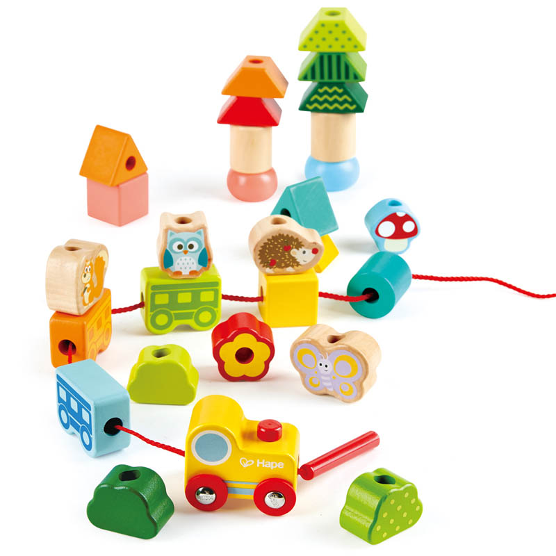 Hape【精选】儿童串珠玩具 宝宝穿珠绳积木套丛林火车串珠儿童礼物