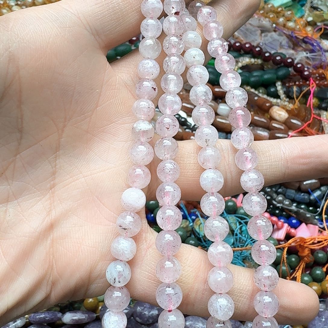 玛瑙/玉髓合金珠宝半成品一条7mm草莓晶
