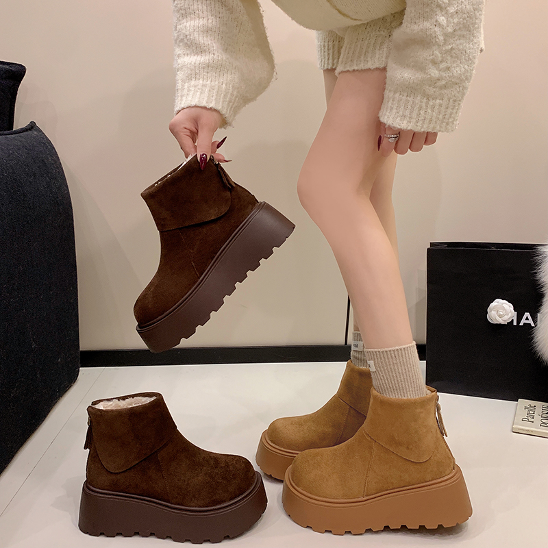 厚底增高雪地靴女款勃肯马丁靴2025新款冬季加绒保暖短靴大头棉鞋
