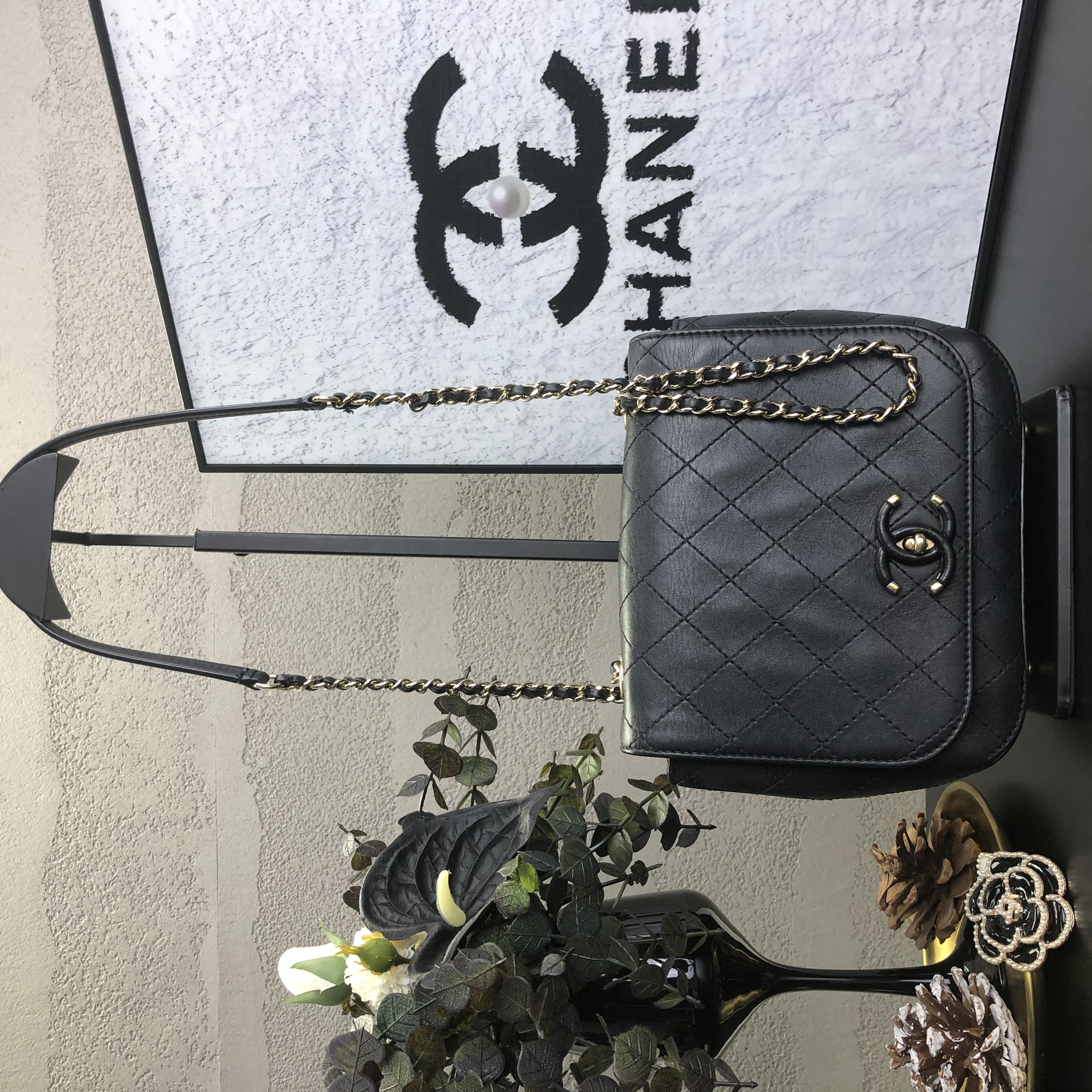 95新 Chanel/香奈儿 古巴系列黑金方胖子链条包 底长17 27开