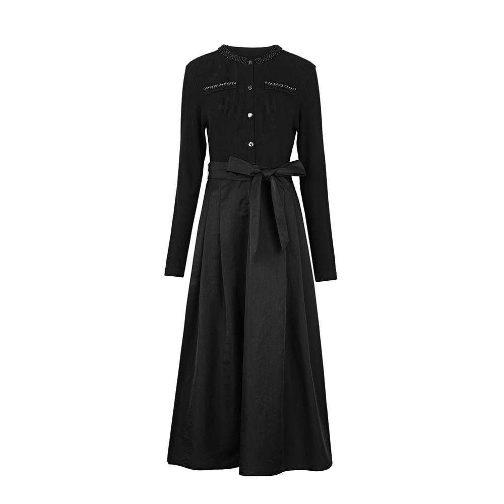 圣迪奥拼接裙子冬显瘦气质长袖时尚女士收腰连衣裙S244Z1245