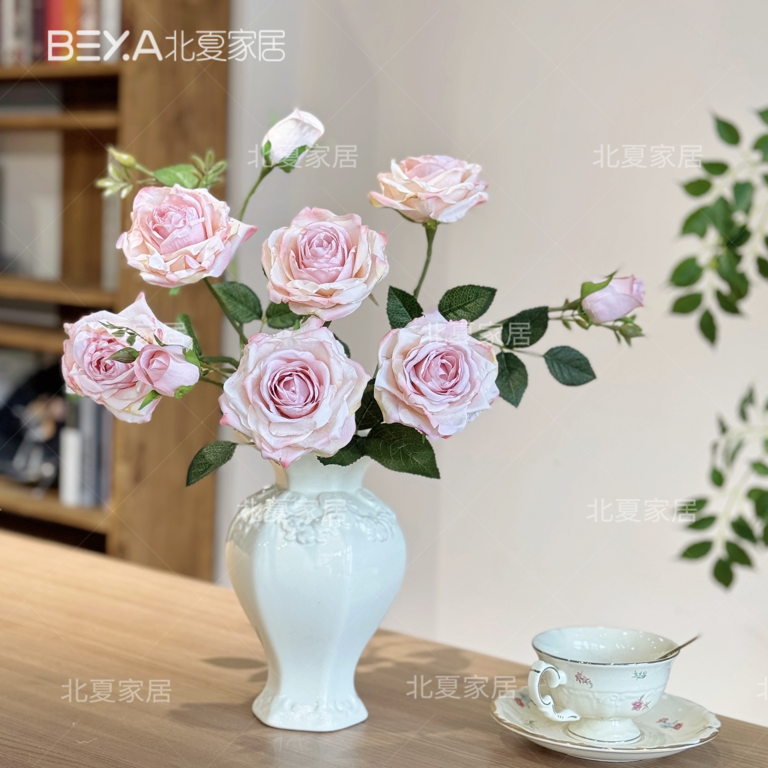 法式烤边玫瑰花假花仿真花摆设餐桌客厅卧室装饰摆件仿干花花束