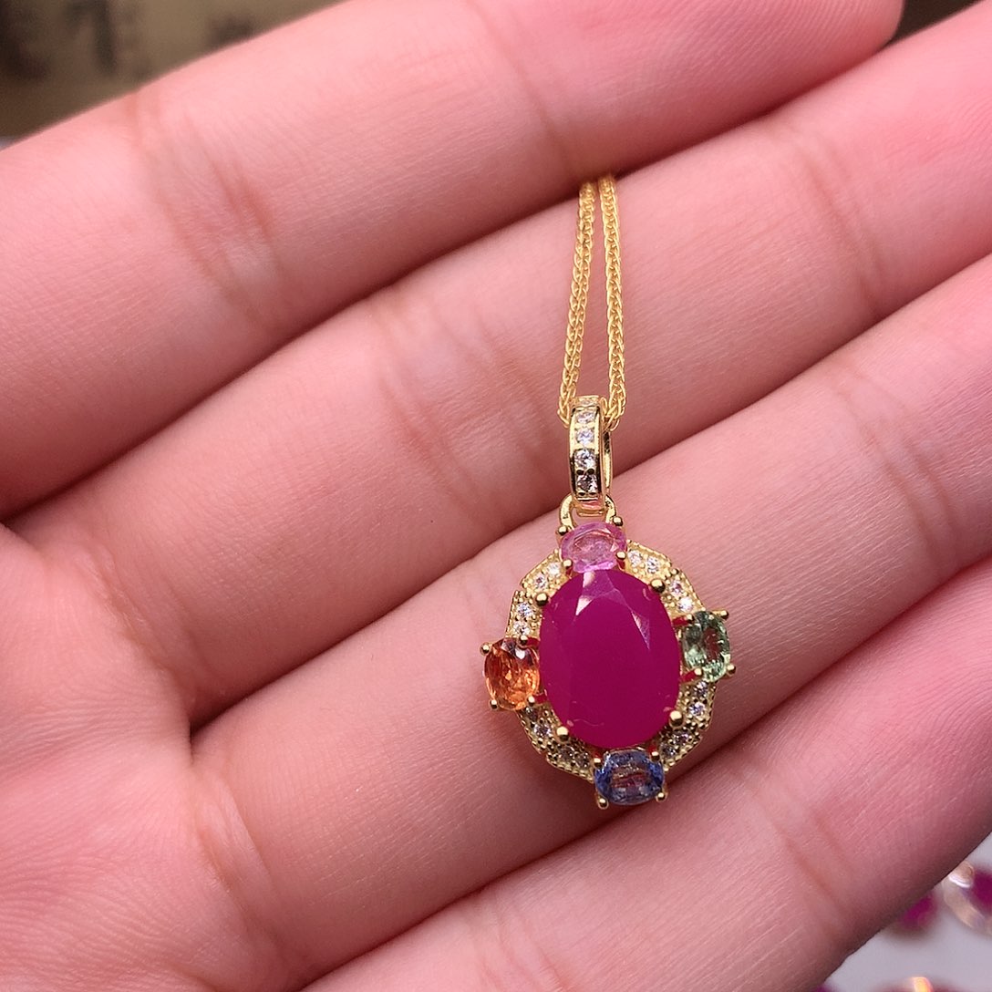 红宝石颈饰银S925镶嵌