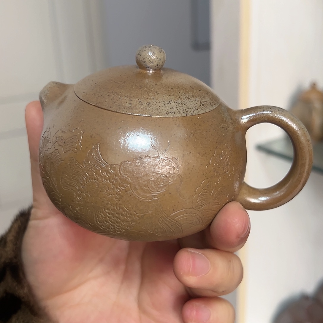 紫砂茶壶黄龙山原矿本绿火痕烧