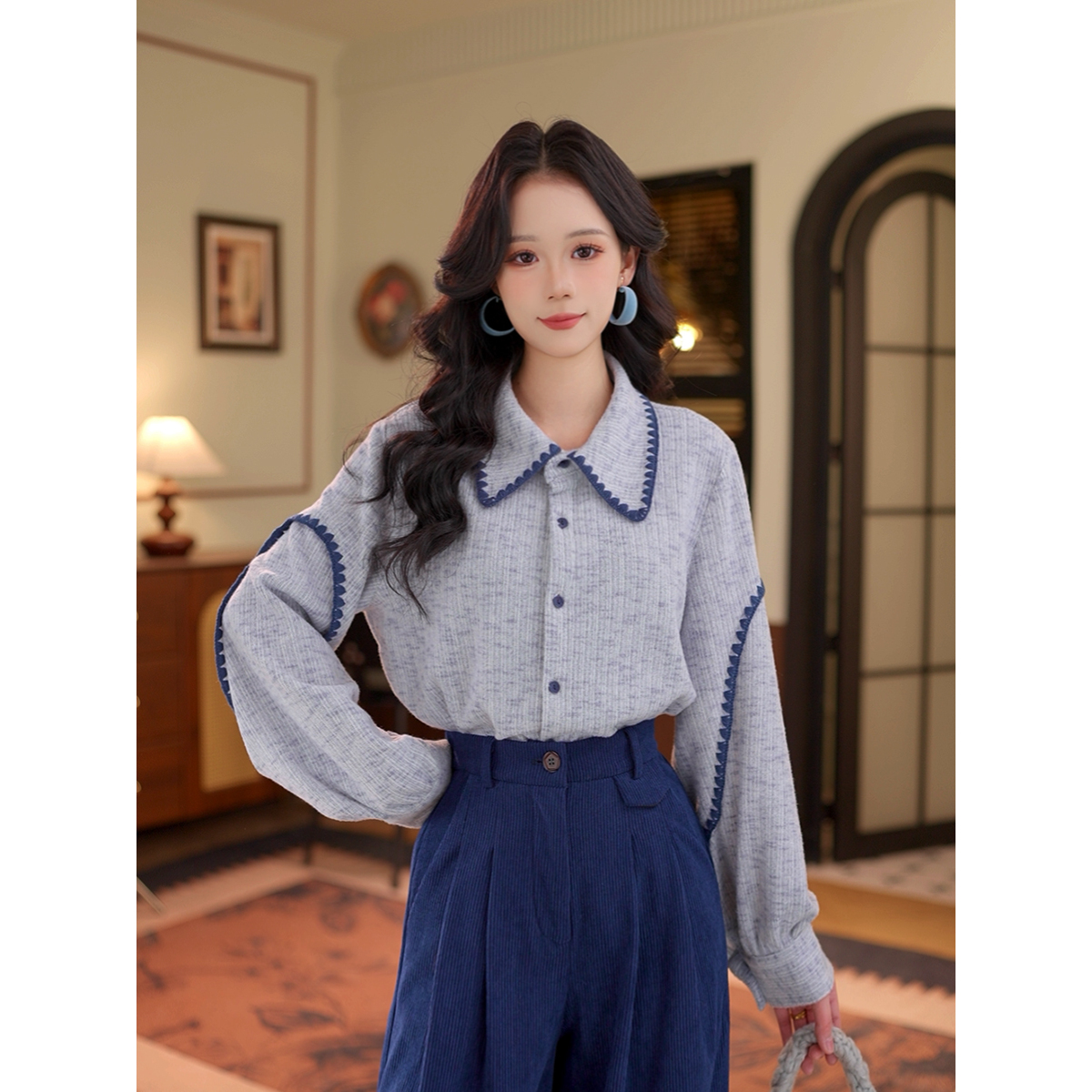 芷莹【曦已】25年新款宽松显瘦复古港风减龄外搭衬衫#S14844